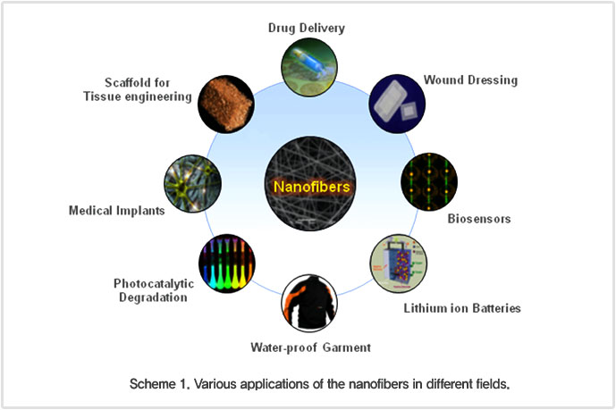 Scheme 1. Various applications of the nanofibers in different fields.